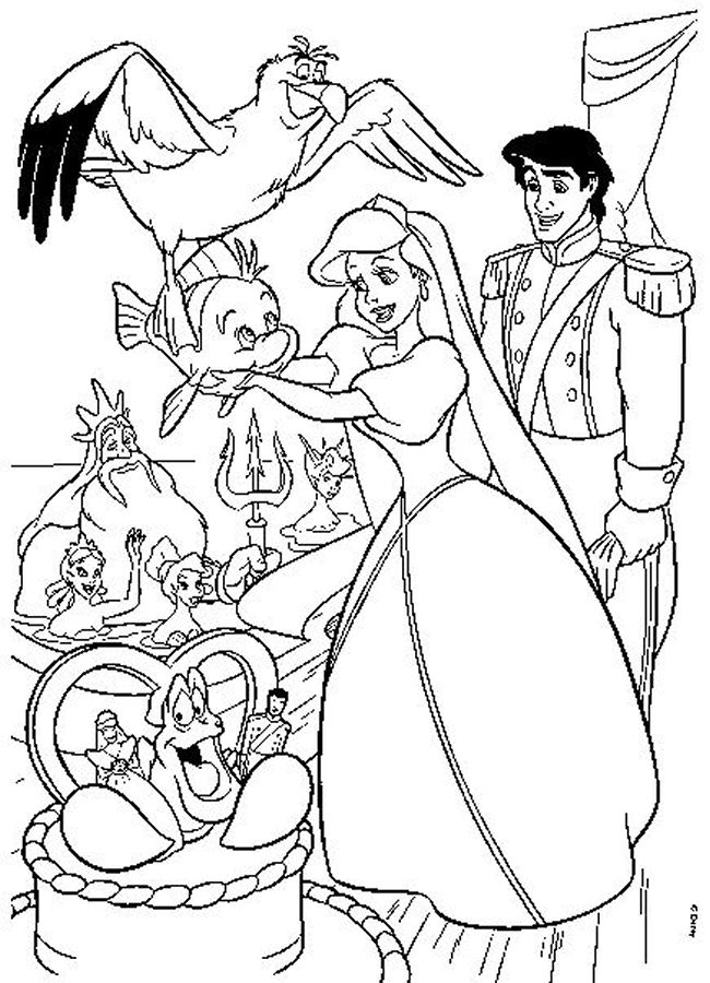  Ariel Princess and Animals Friends Coloring Pages For Kids