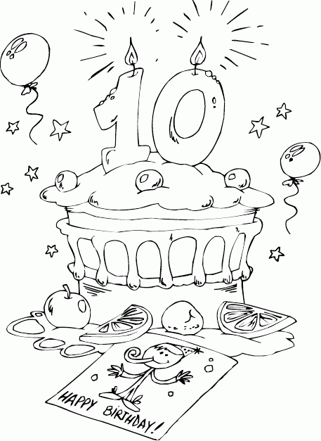 birthday cake age 10 Coloring Pages