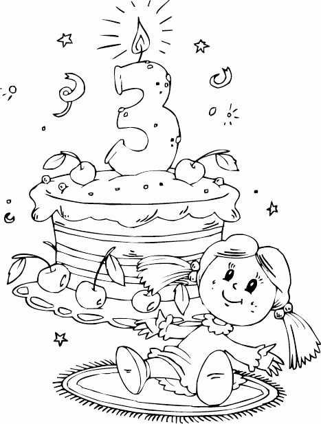 birthday cake age 3 Coloring Pages