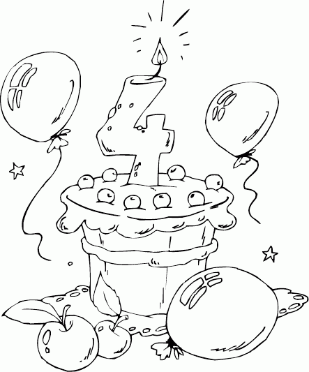 birthday cake age 4 Coloring Pages