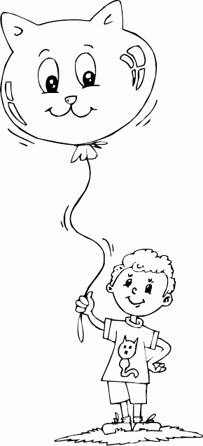 boy with cat balloon Coloring Pages