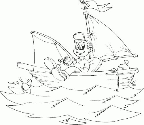 boy fishing in small sailboat Coloring Pages