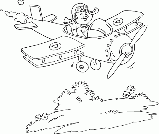 boy flying biplane Coloring Pages