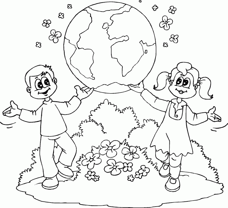 boy and girl showing earth Coloring Pages