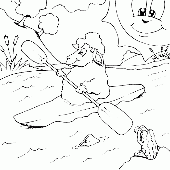 canoeing sheep Coloring Pages
