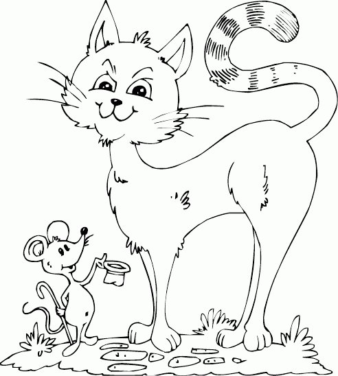 cat and fancy mouse Coloring Pages