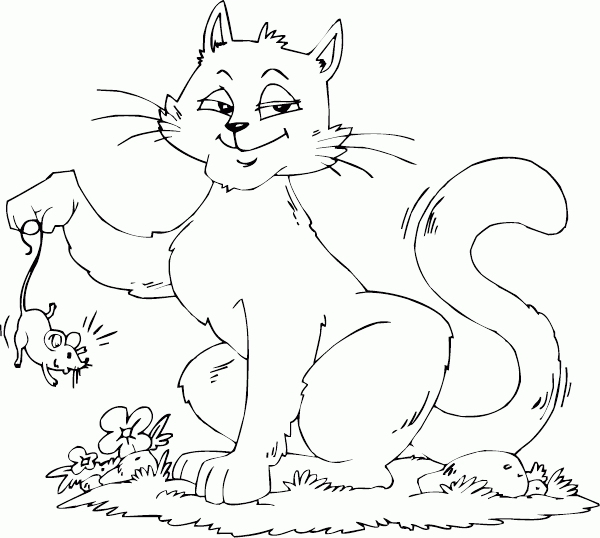 cat caught mouse Coloring Pages