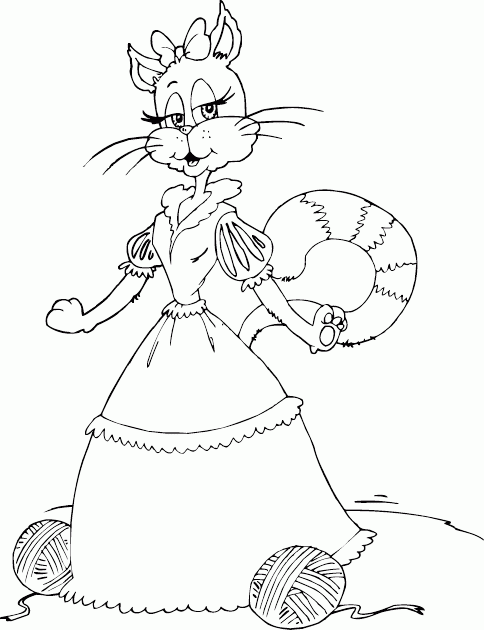 cat dressed up in gown Coloring Pages
