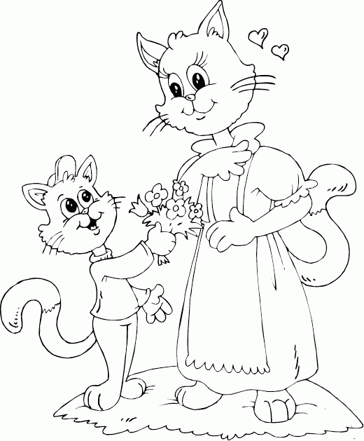 cat son and mom Coloring Pages