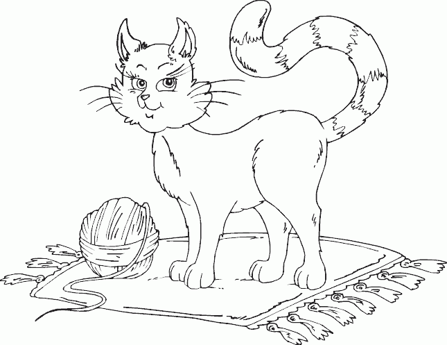 cat with ball of yarn Coloring Pages