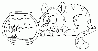 cat and fish Coloring Pages