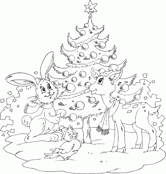 animals around tree Coloring Pages
