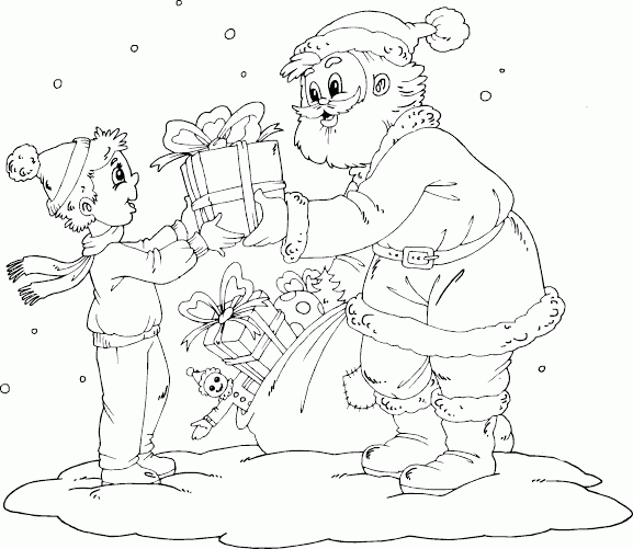 Santa giving boy a gift Coloring Pages