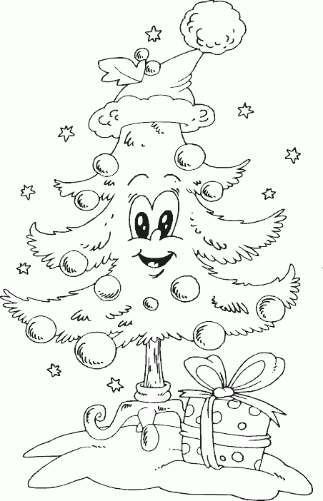 tree with santa hat Coloring Pages