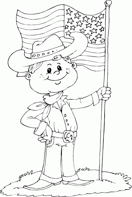 cowboy with USA flag Coloring Pages