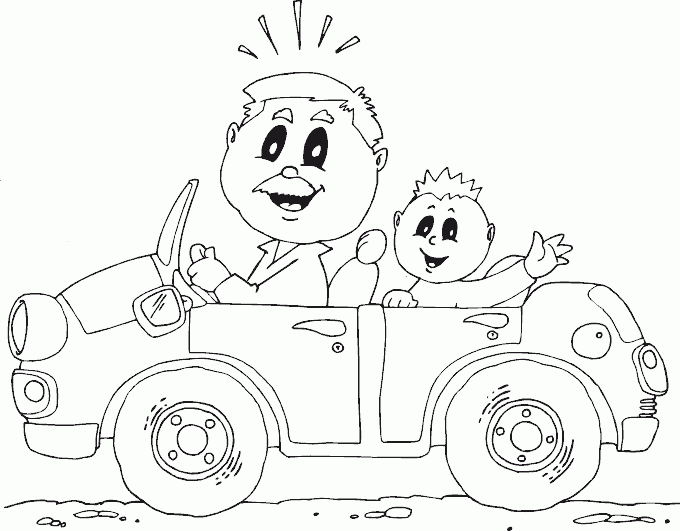 dad and baby in car Coloring Pages