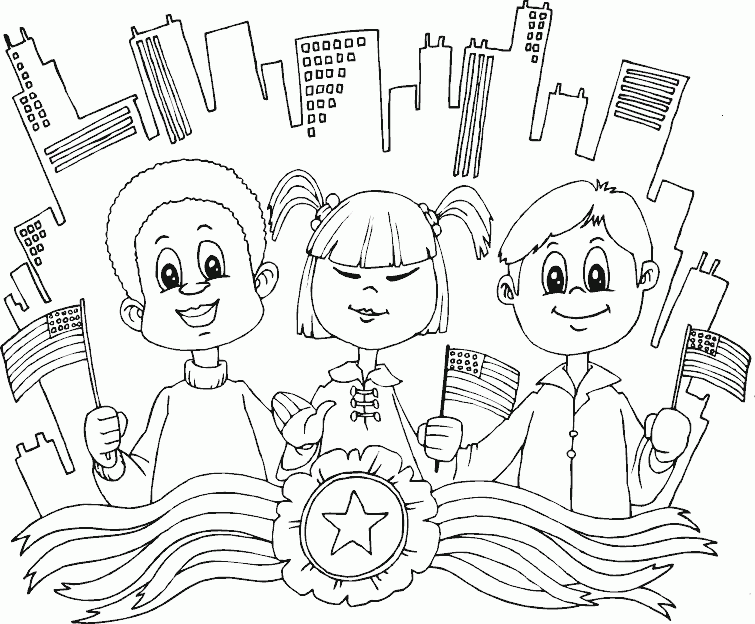 diverse kids in the USA Coloring Pages