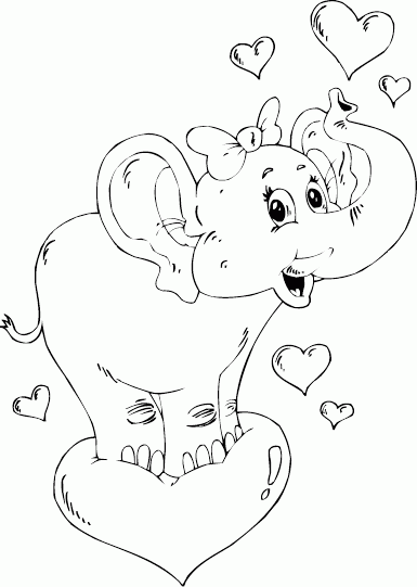 elephant on heart Coloring Pages