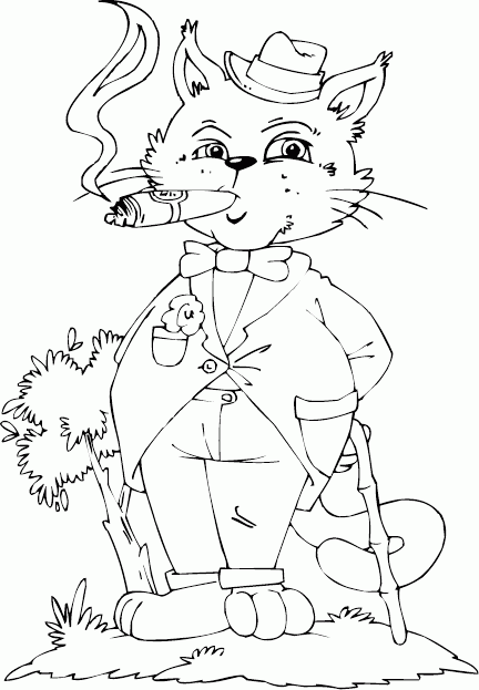 fat cat smoking cigar Coloring Pages