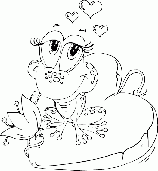 frog on heart lily pad Coloring Pages
