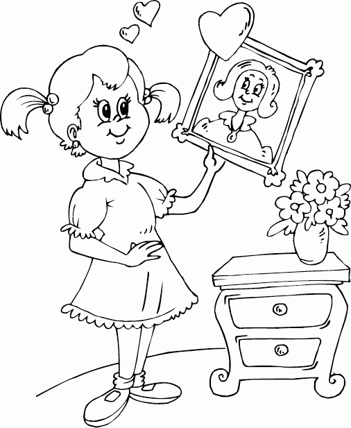 girl hanging picture of mom Coloring Pages