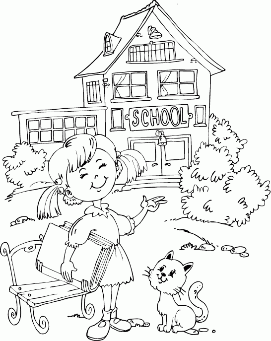 girl outside school Coloring Pages
