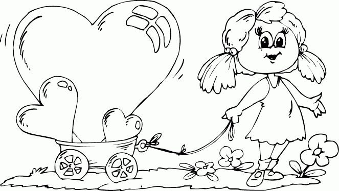 girl pulling wagon of hearts Coloring Pages