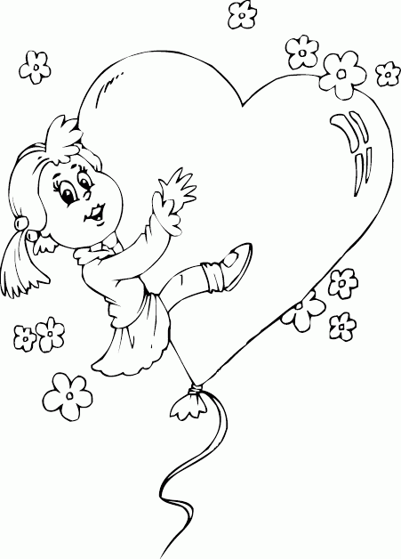 girl riding heart balloon Coloring Pages