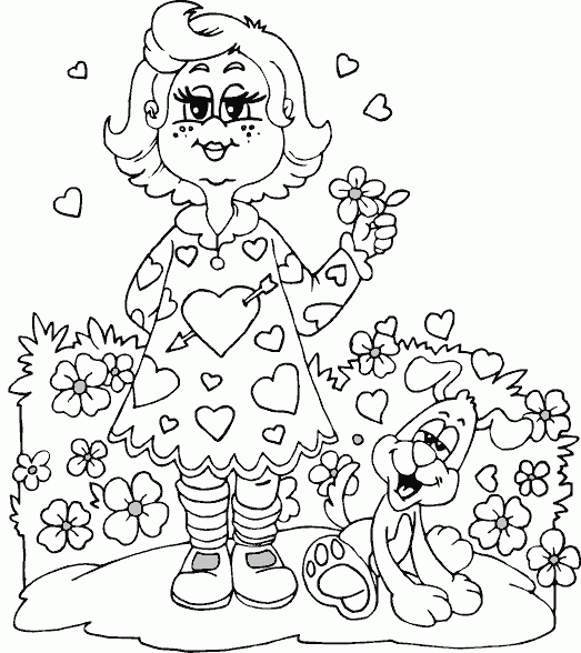 girl and dog Coloring Pages