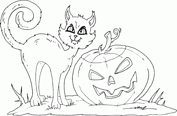 wicked cat and jack’o’lantern Coloring Pages