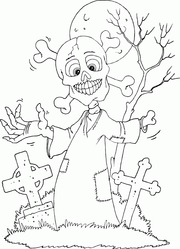 skeleton in cemetery Coloring Pages