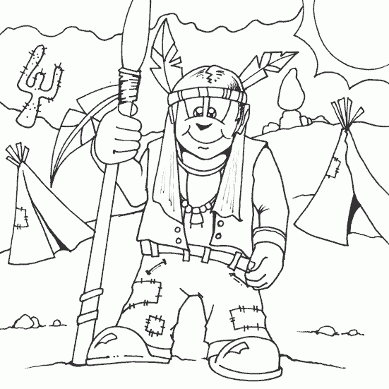 indian with spear Coloring Pages