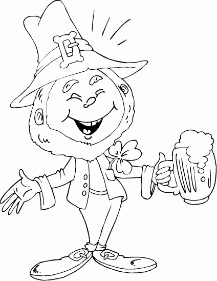 smiling leprechaun holding beer Coloring Pages