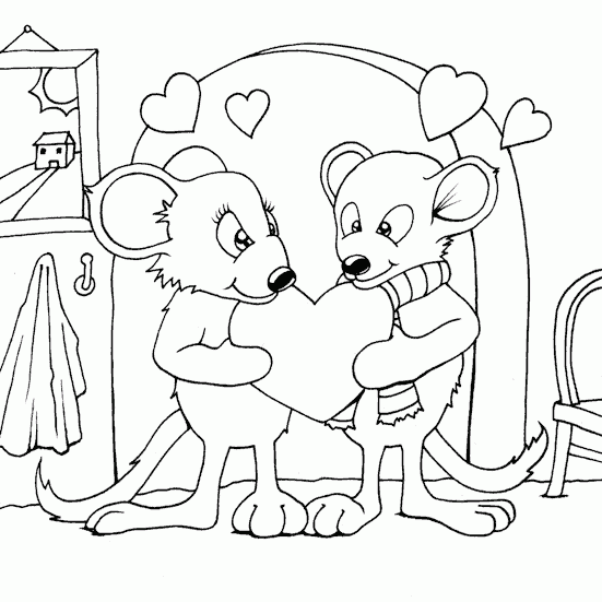 mice sharing valentine Coloring Pages