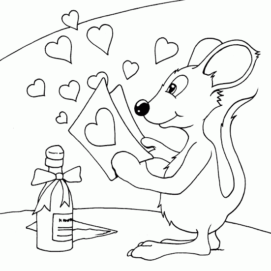 mouse reading valentine Coloring Pages