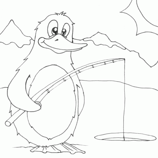 penguin fishing Coloring Pages