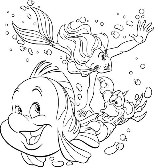  Princess Ariel Swimming  Coloring Pages