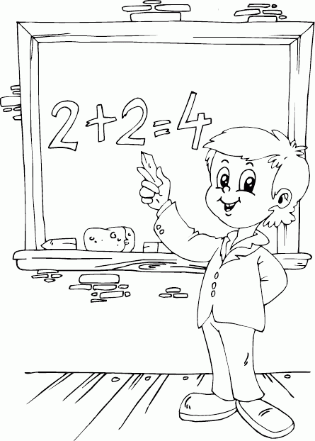 schoolboy adding on chalkboard Coloring Pages