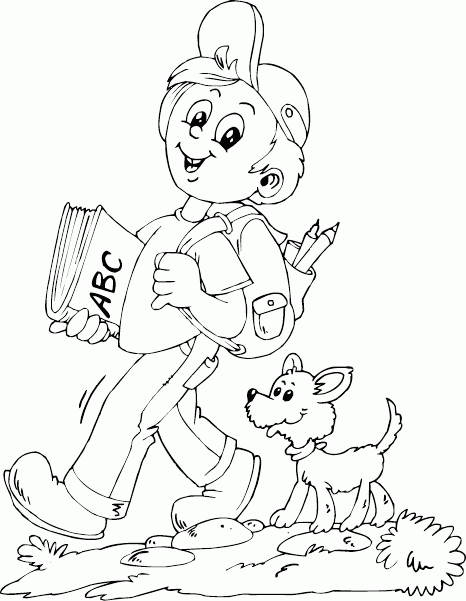 schoolboy walking dog Coloring Pages