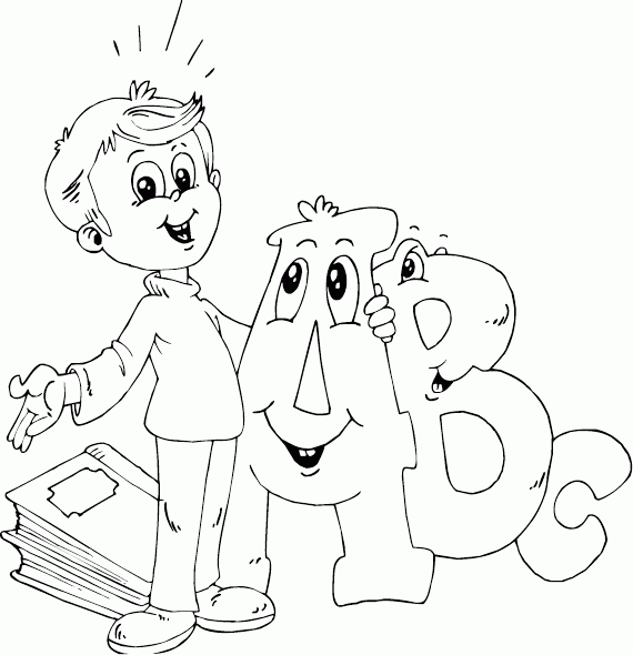 schoolboy with abc Coloring Pages