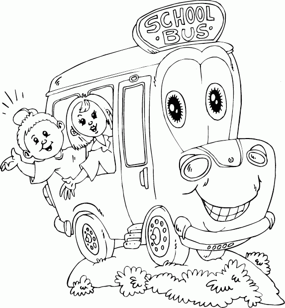 schoolbus with two kids Coloring Pages