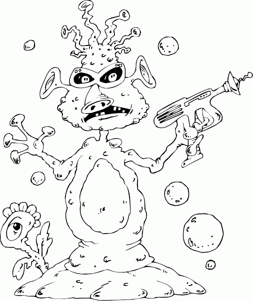space alien with raygun Coloring Pages