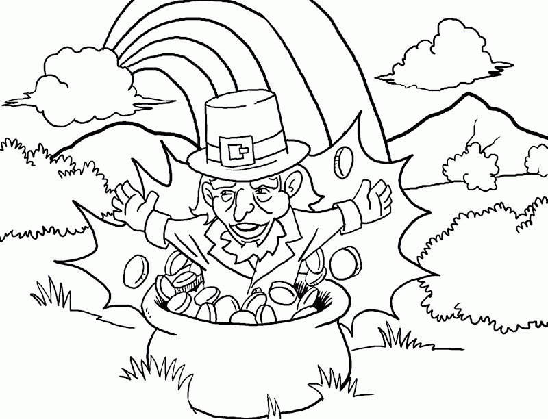 leprechaun in pot of gold Coloring Pages