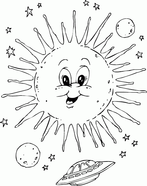 sun and spaceship Coloring Pages
