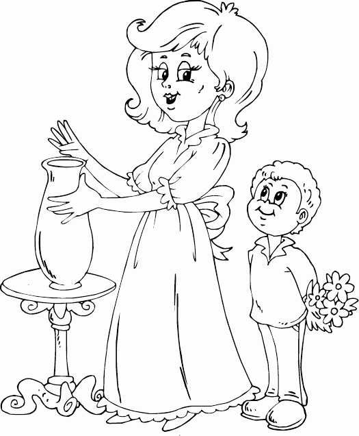 suprise mom with flowers Coloring Pages