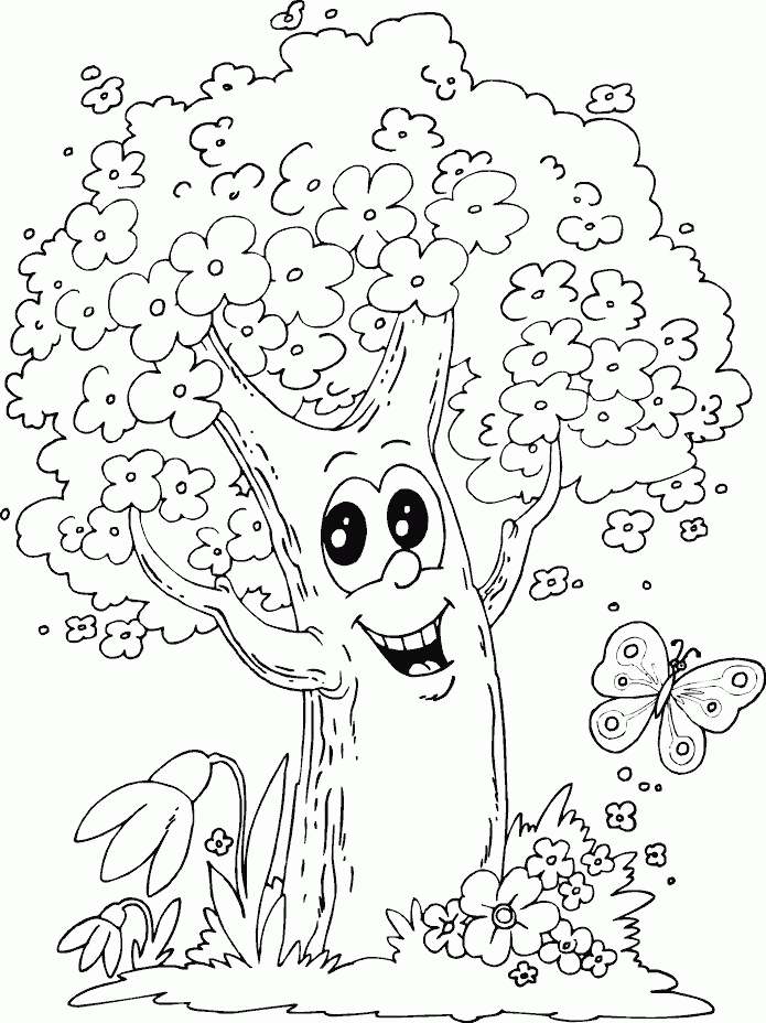 tree and butterfly Coloring Pages