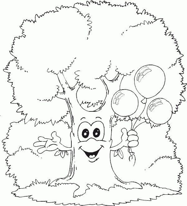 tree holding balloons Coloring Pages