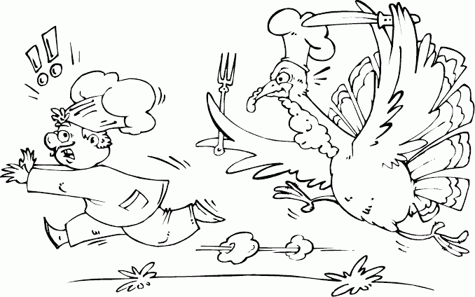 turkey chasing chef Coloring Pages