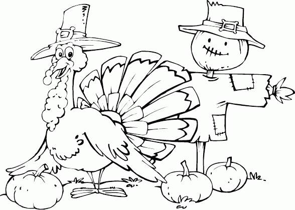 turkey and scarecrow Coloring Pages