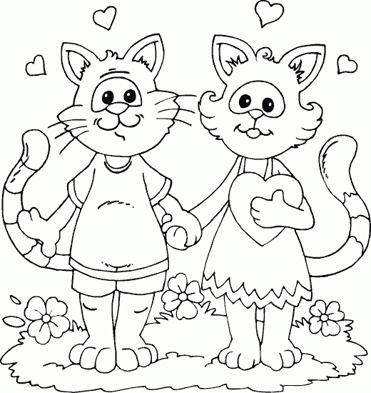 two cats in love Coloring Pages